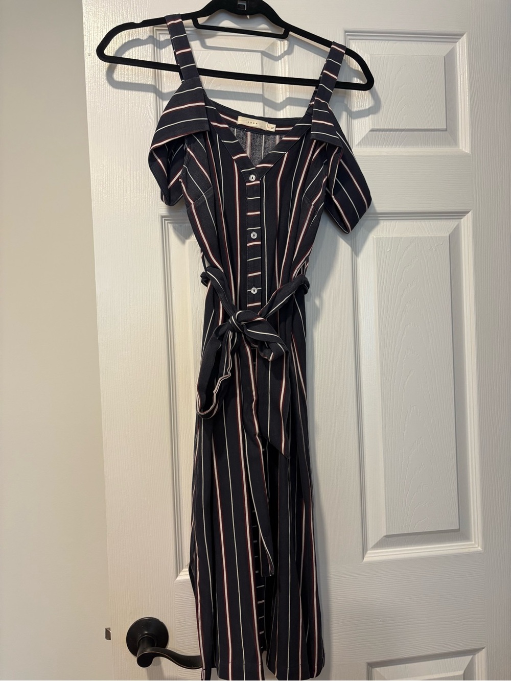 Lush Navy Midi Dress with red and White Stripes